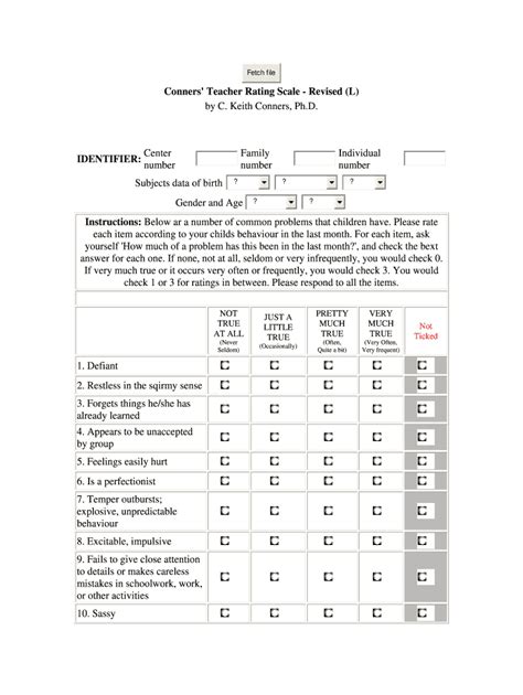 Printable Conners Scale Pdf